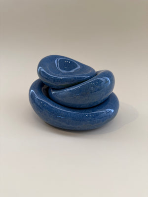 Set of 3 Handmade Organic Shaped Stacking Bowls in Denim Finish