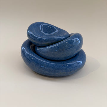 Set of 3 Handmade Organic Shaped Stacking Bowls in Denim Finish