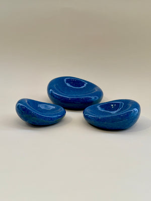 Set of 3 Handmade Organic Shaped Stacking Bowls in Denim Finish