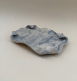 Blue Marbleized Porcelain Tray with Curled Corners, made by Local Houston Artist