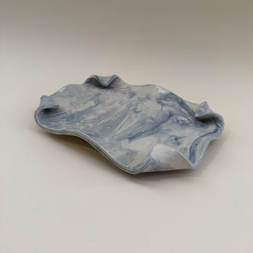 Blue Marbleized Porcelain Tray with Curled Corners, made by Local Houston Artist