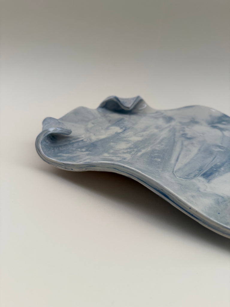 Blue Marbleized Porcelain Tray with Curled Corners, made by Local Houston Artist