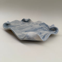 Blue Marbleized Porcelain Tray with Curled Corners