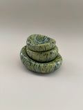 Set of 3 Handmade Organic Shaped Stacking Bowls in Speckled Chartreuse
