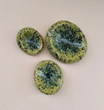 Set of 3 Handmade Organic Shaped Stacking Bowls in Speckled Chartreuse