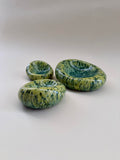 Set of 3 Handmade Organic Shaped Stacking Bowls in Speckled Chartreuse