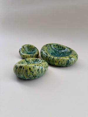 Set of 3 Handmade Organic Shaped Stacking Bowls in Speckled Chartreuse
