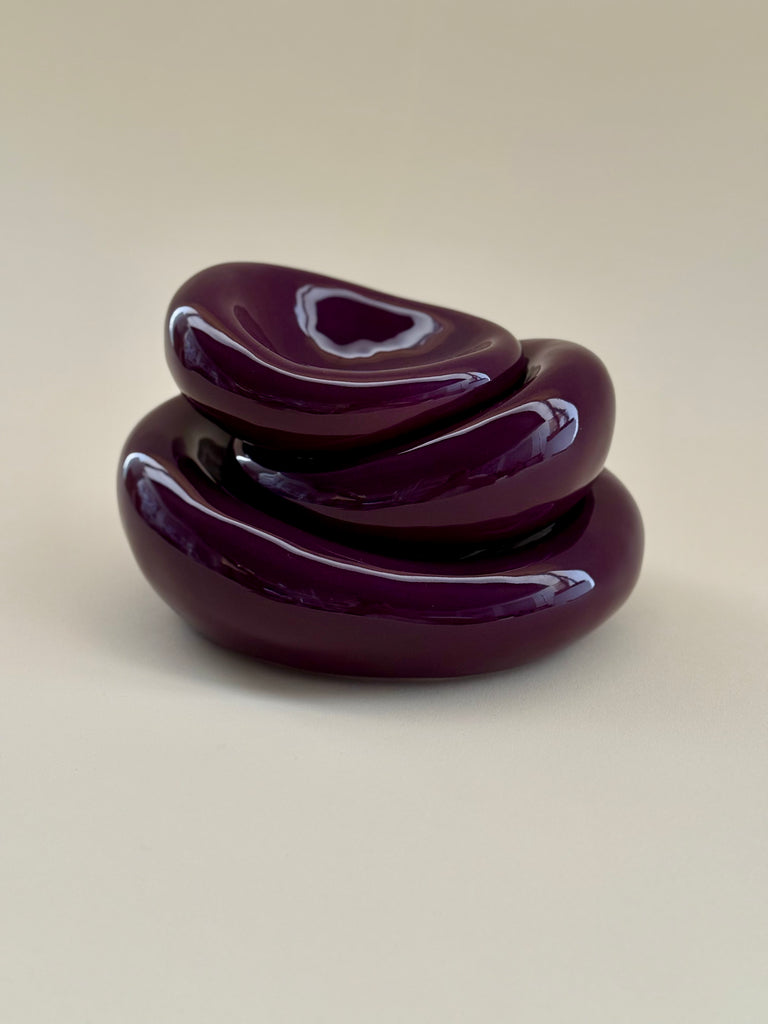 Set of 3 Handmade Organic Shaped Stacking Bowls in Eggplant