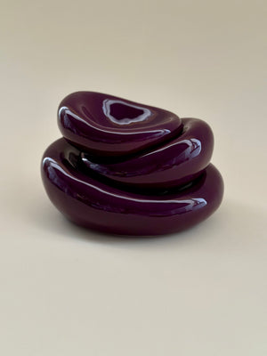 Set of 3 Handmade Organic Shaped Stacking Bowls in Eggplant