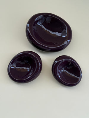Set of 3 Handmade Organic Shaped Stacking Bowls in Eggplant
