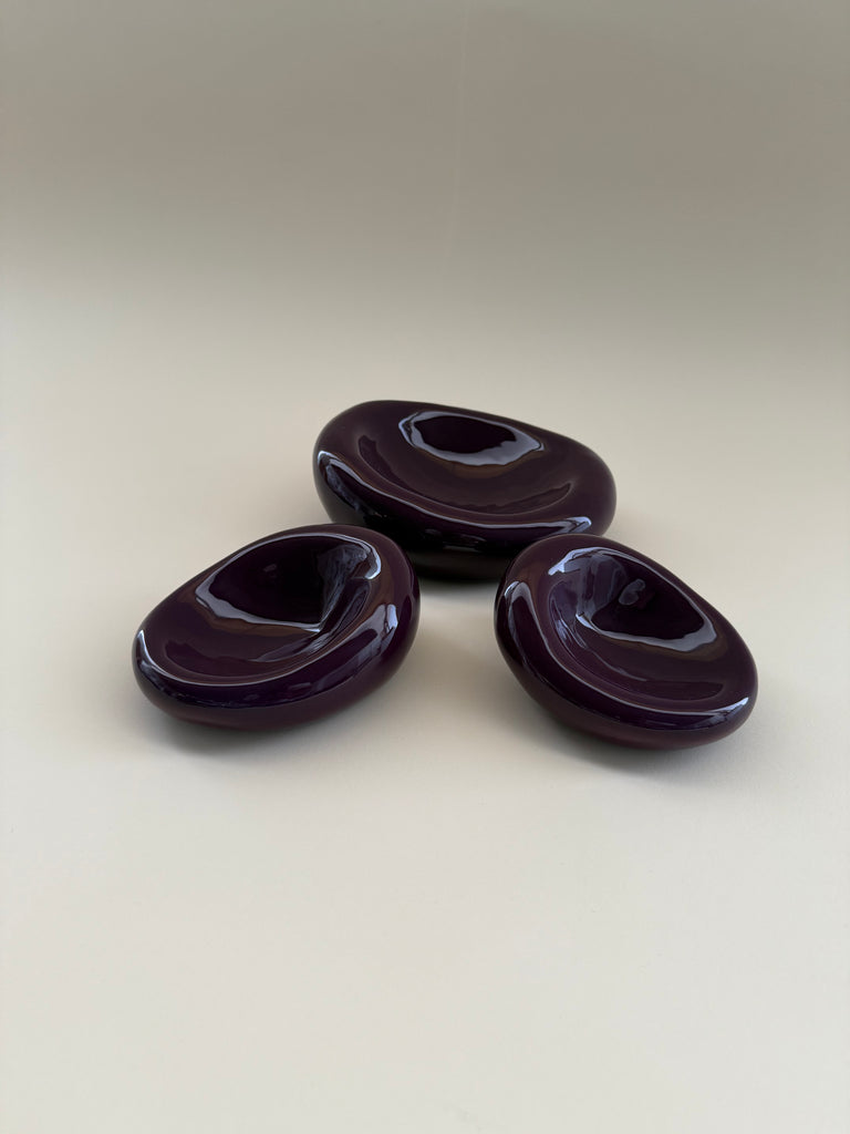 Set of 3 Handmade Organic Shaped Stacking Bowls in Eggplant