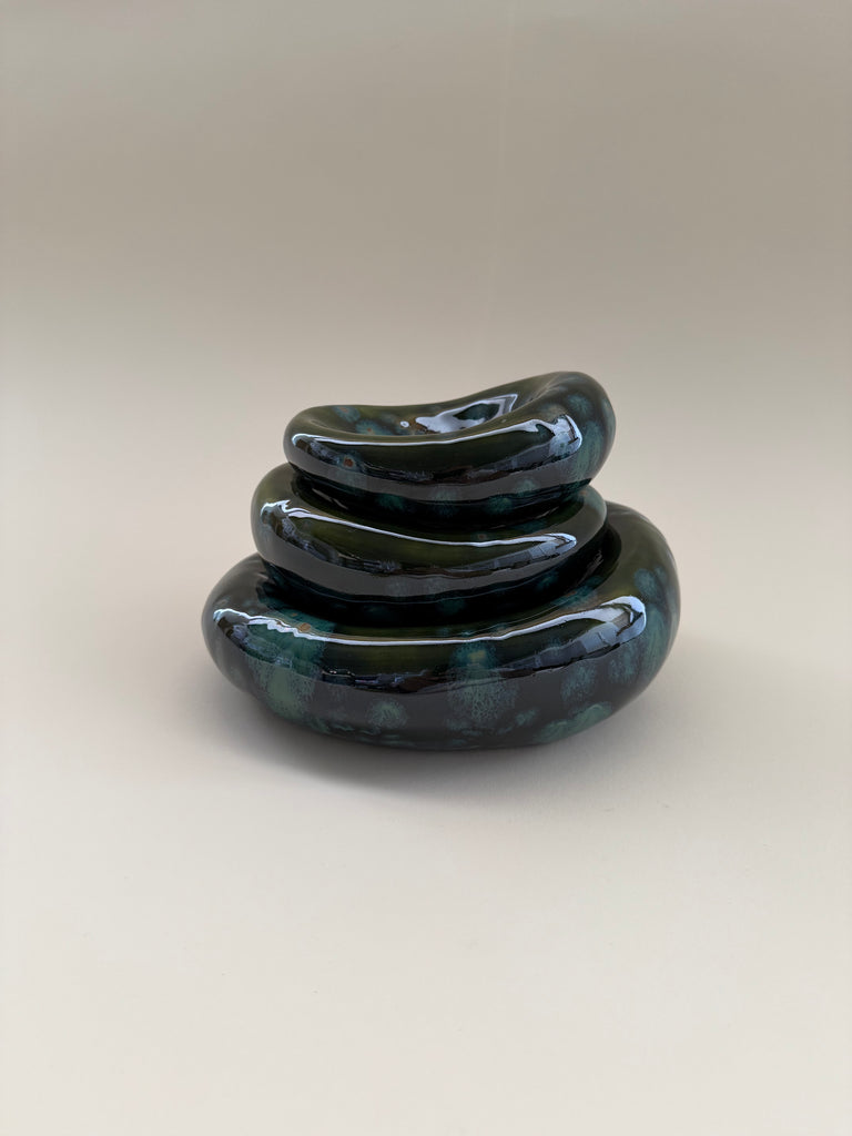 Set of 3 Handmade Organic Shaped Stacking Bowls in Speckled Olive