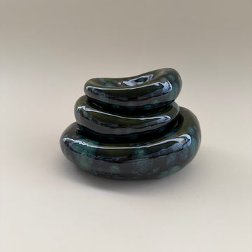Set of 3 Handmade Organic Shaped Stacking Bowls in Speckled Olive