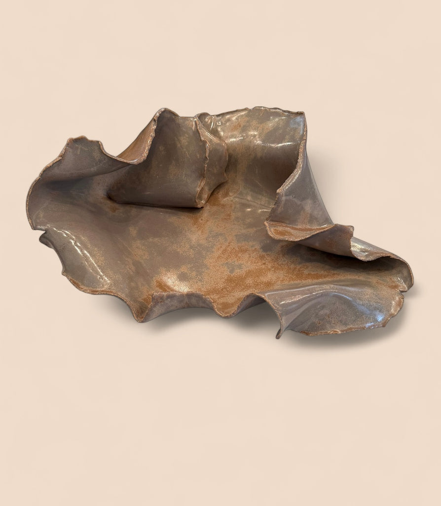Handmade Wave Tray in Oyster with Distressed Edge Finish