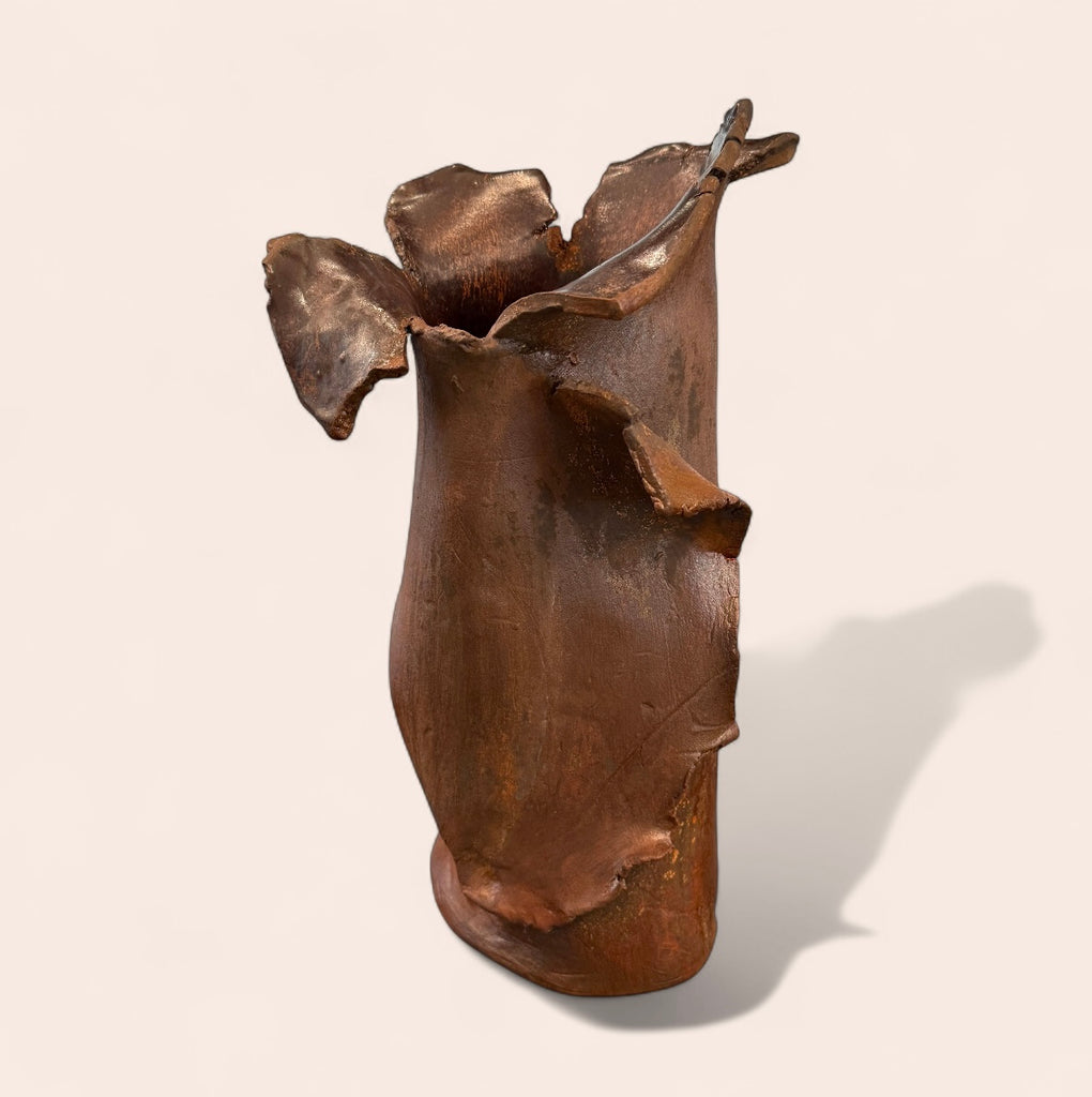 Handmade Ceramic Vase with Patinaed Iron Finish