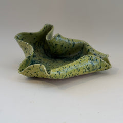 Handmade Ceramic Wave Tray in a Lime Shower Speckled Finish