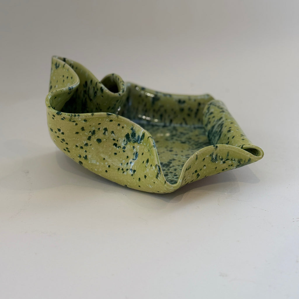 Handmade Ceramic Wave Tray in a Lime Shower Speckled Finish