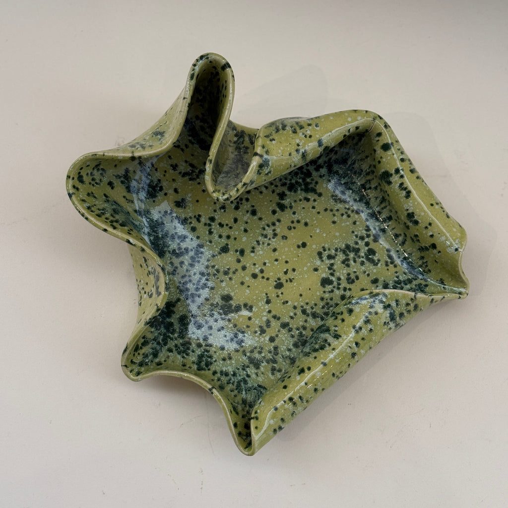 Handmade Ceramic Wave Tray in a Lime Shower Speckled Finish