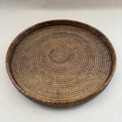 Round Serving Ottoman Tray With Glass Insert