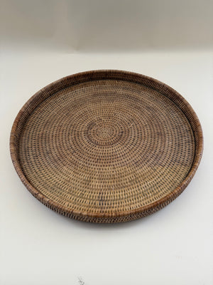 Round Serving Ottoman Tray With Glass Insert