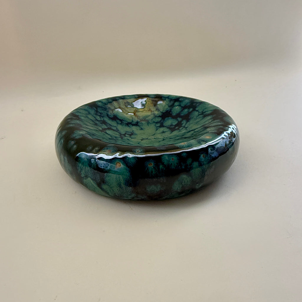 Large Concave Ceramic Bowl in Olive Float
