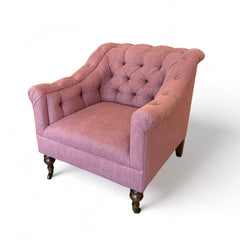 Elizabeth Armchair, Upholstered in a Rose Linen Fabric with Walnut Finished Legs and Antique Brass Casters