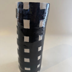 Tall Stoneware Black and White Checkerd Side Table