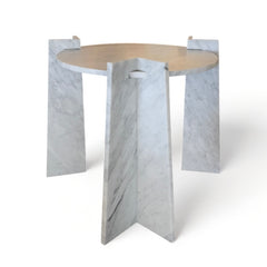 FOUND Collection 24" Round Arabascata Marble Table with 3 V-Shaped Legs, Honed Finish