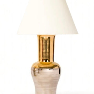 Garniture Lamp, Mixed Luster, 23k Gold Water Gilt Base, Brass Double Socket Cluster, Vellum Paper Shade