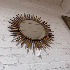 Mid-Century SunBurst Round Rattan Mirror