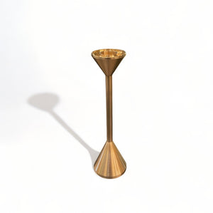 8" Small Solid Brass Candle Holder with Cone Shaped Top and Base