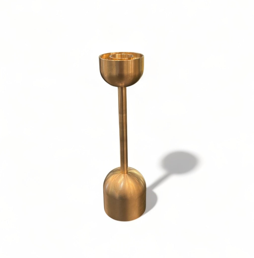 8" Small Solid Brass Candle Holder with Dome Shaped Top and Base