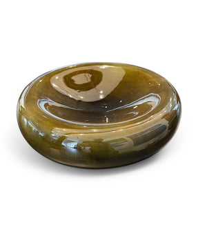 Large Concave Ceramic Bowl in Olive Green with Crackle Glaze