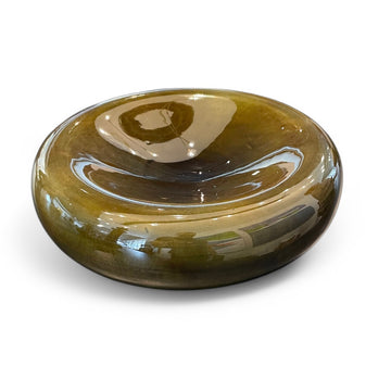 Large Concave Ceramic Bowl in Olive Green with Crackle Glaze