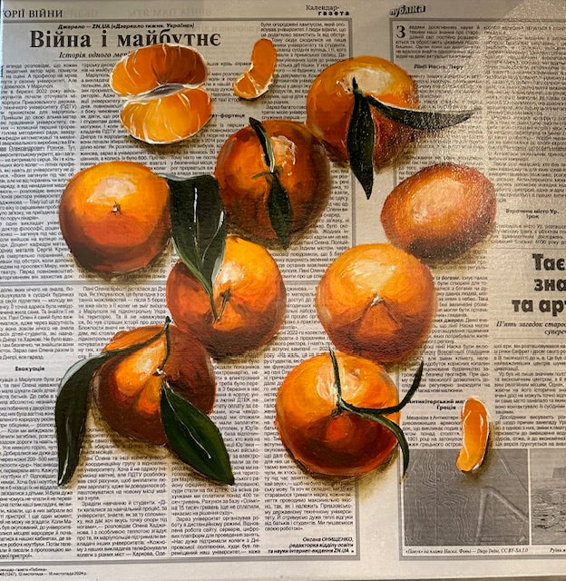 Oil Painting on Newsprint of Tangerines