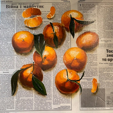 Oil Painting on Newsprint of Tangerines