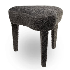 FOUND Collection Amoeba Stool, Upholstered in Charcoal Grey Poodle Fabric