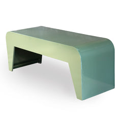 Custom Steel Bench with Rounded Waterfall Ends & Tapered Legs, Powder Coated in a Forest Green