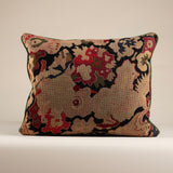 Vintage Rectangular Needlepoint Pillow with Sage Green Velvet Backing
