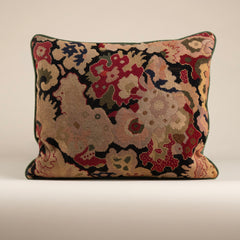 Vintage Rectangular Needlepoint Pillow with Sage Green Velvet Backing