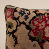 Vintage Rectangular Needlepoint Pillow with Sage Green Velvet Backing