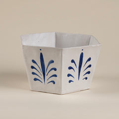 Large Hexagonal Blue & White Vase