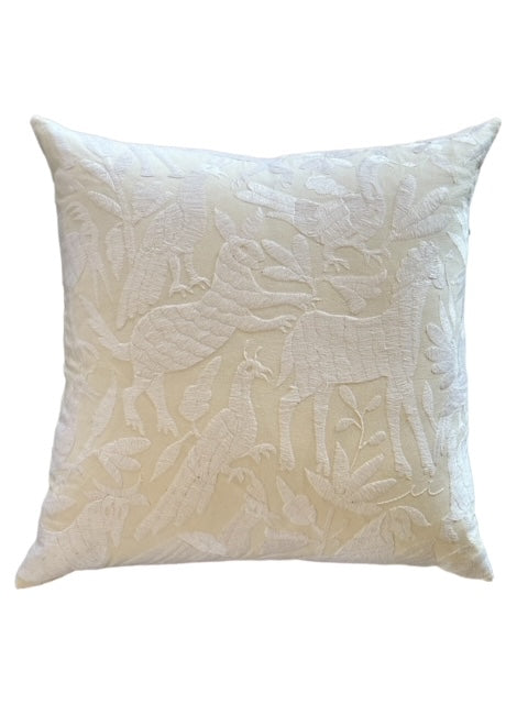 White Otomi Embroidered Pillow