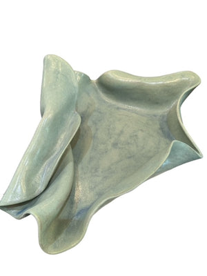 Laurel Green Wave Tray with Blue Waves