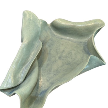Laurel Green Wave Tray with Blue Waves