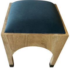 Renshaw Stool in Natural Blonde Oak Frame with Brass Fittings and Teal Velvet Upholstery