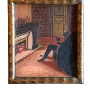 Framed Painting on Board of a Gentleman by the Fire c. 1932