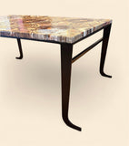 Rectangular Petrified Wood Top on custom Steel Base with curled legs