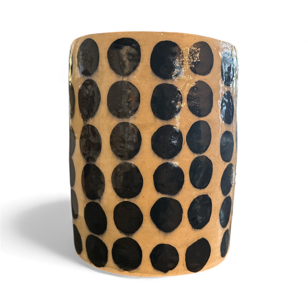 Short Stoneware Black and White Polka Dot Side Table