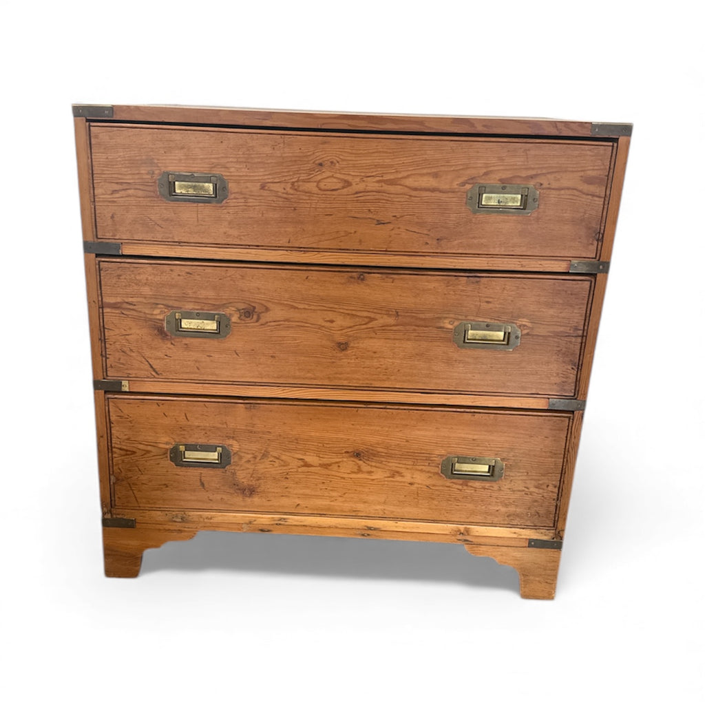Three Drawer Campaign Chest with Brass Handles and Brass Trim